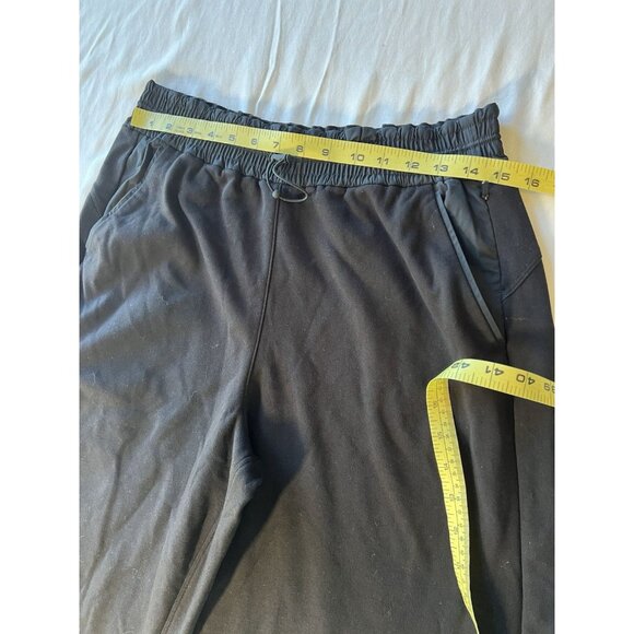 Athleta Hybrid Cropped MED Wide Leg Fleece Lined Pants Black Elastic Waist - Picture 5 of 8